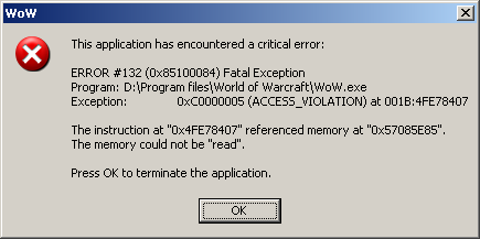 error 132 whole of warcraft solution