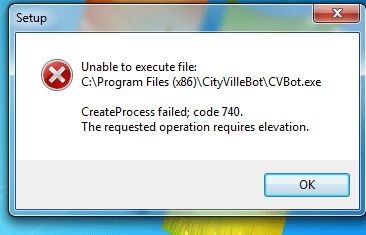 Createprocess Failed Code 740 Error Fix