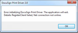 error initializing docusign print driver
