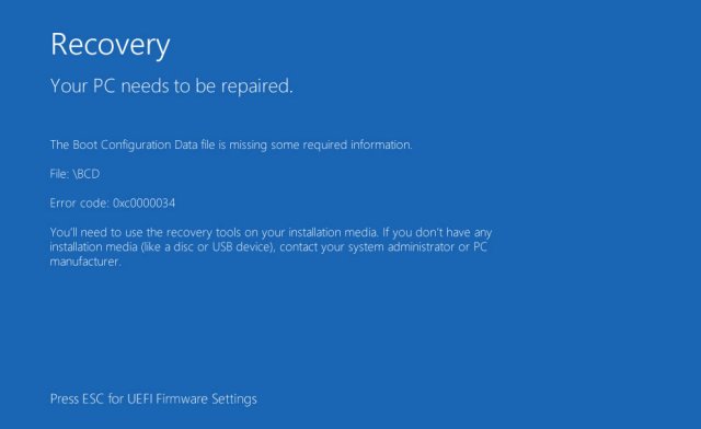 Windows 10 Error Code 0xc0000034