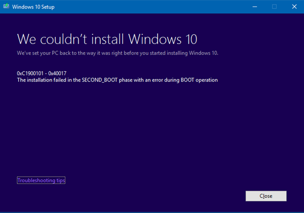 Windows upgrade error codes 0xC1900101 fix