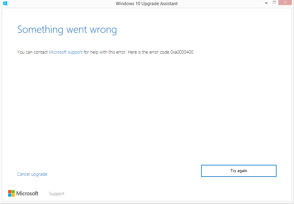 Windows error code 0xa0000400