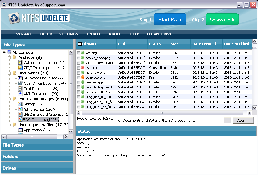 NTFS Undelete results